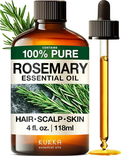 KUKKA Rosemary Essential Oils - 4 Fl Oz - for Hair, Skin, Diffuser, Aromatherapy & DIY Soap Making Scent
